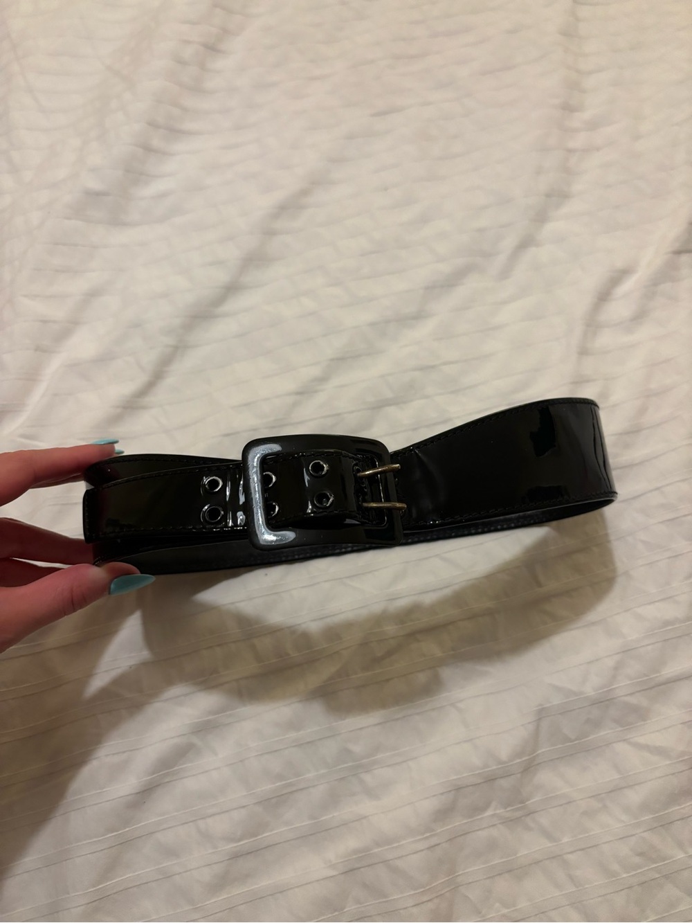 Jean Paul Gaultier Black Patent Wide Women's Belt with Silver Buckle